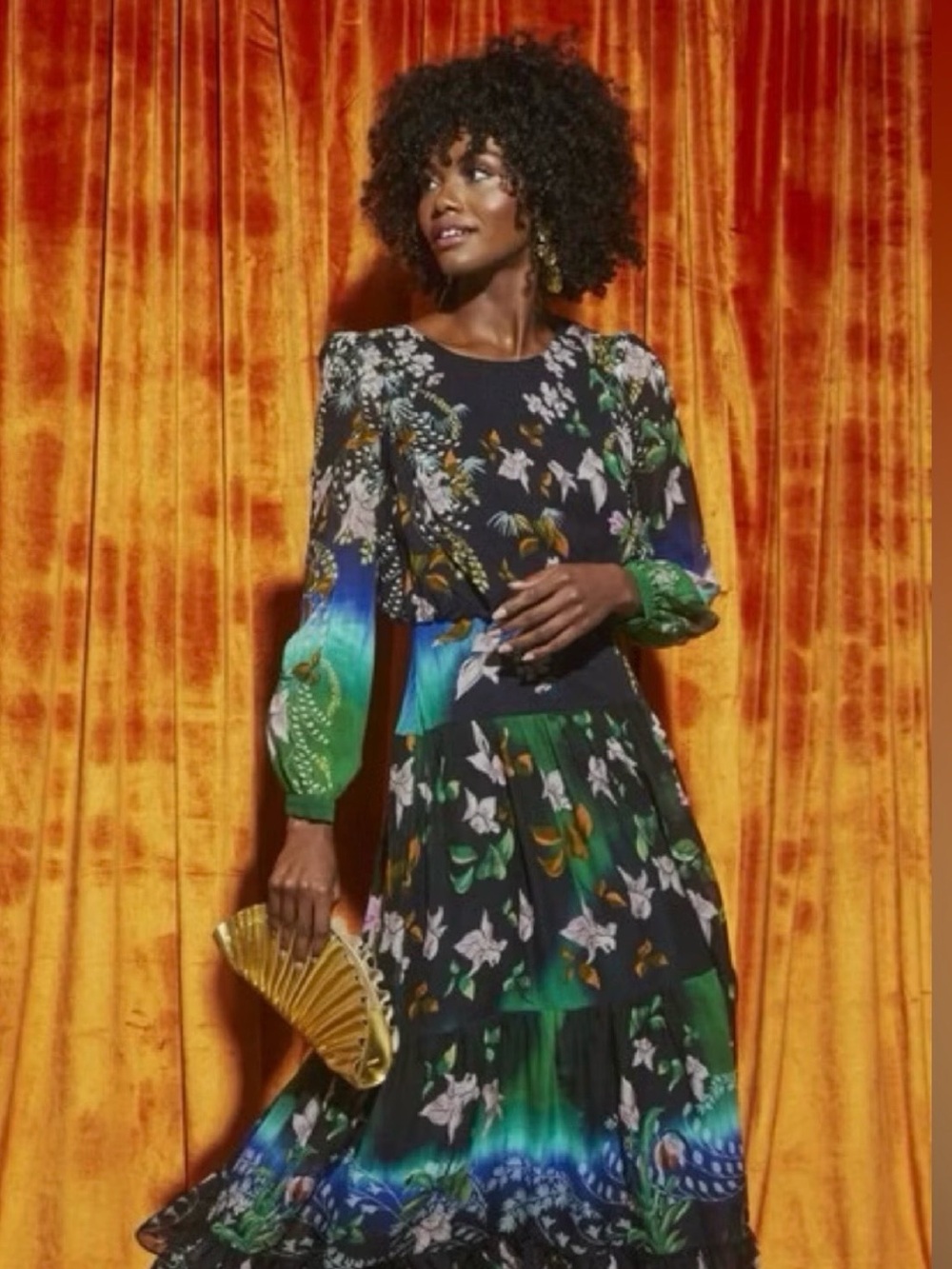 SALONI Black, Green & Blue Floral Ombre Maxi Dress